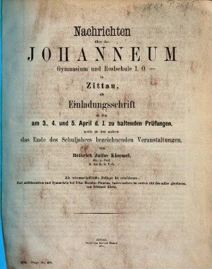 Nachrichten über das Johanneum : als Einladungsschrift zu d. am Ende d. Schuljahres ... stattfindenden Prüfungen u. Feierlichkeiten vom .... 1875/76