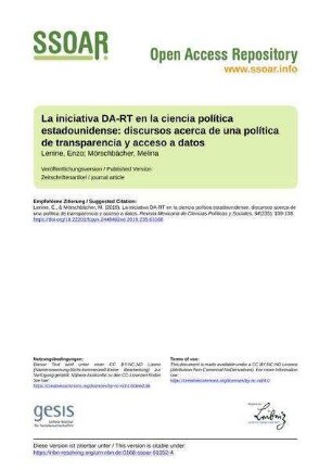 La iniciativa DA-RT en la ciencia política estadounidense: discursos acerca de una política de transparencia y acceso a datos