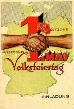 Einladung für einen "Aktivisten" zu einer Theateraufführung am 1. Mai in Form einer Postkarte