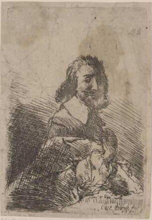 Brustbild eines jungen Mannes mit der Hand an der Brust