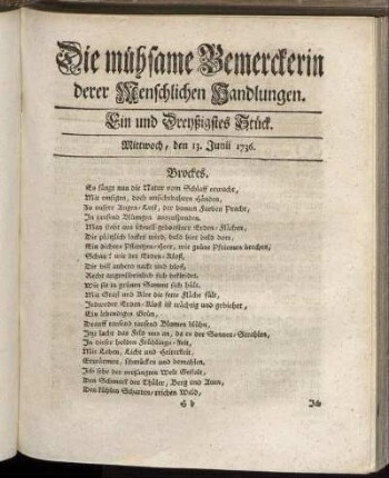 Ein und Dreyßigstes Stück. Mittwoch, den 13. Junii 1736.