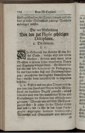 Die III Abtheilung Von den zur Physic gehörigen Disciplinen.