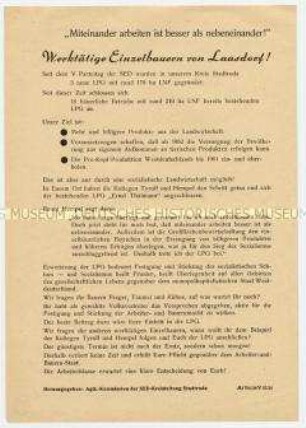Agitationsblatt der SED an Einzelbauern von Laasdorf zum Eintritt in die LPG