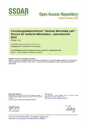 Forschungsdatenzentrum "German Microdata Lab": Service für amtliche Mikrodaten ; Jahresbericht 2018