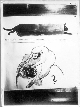 Karikatur "Einmal zwei in "eins"?". Federzeichnung, lasiert (um 1930; E. Richter). Dresden- Südvorstadt, Eisenstuckstraße, Atelier der Künstlerin