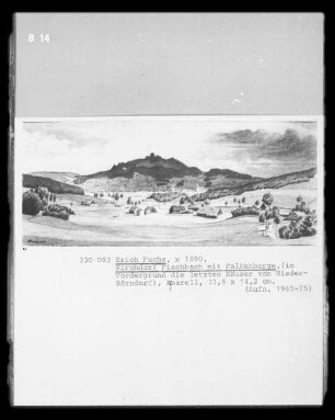 Kirchdorf Fischbach mit Falkenberge (im Vordergrund die letzten Häuser von Nieder-Bärnsdorf)