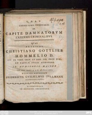 Theses Ivris Criminales[!] De Capite Damnatorvm Expensis Criminalibvs