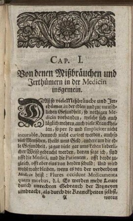 Cap. I. Von denen Mißbräuchen und Irrthümern in der Medicin insgemein.