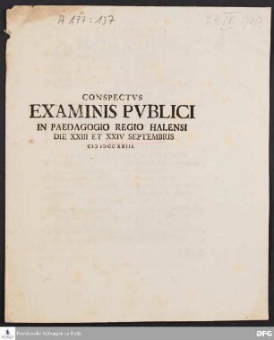Conspectus examinis publici in Paedagogio Regio Halensi.