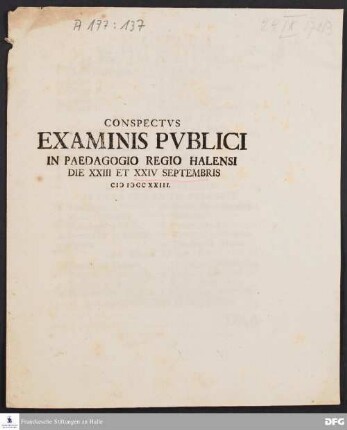 Conspectus examinis publici in Paedagogio Regio Halensi.