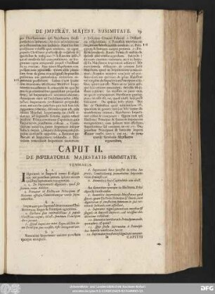 Capitis II. De Imperatoriae Maiestatis Summitate.