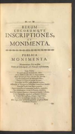 Rerum Locorumque Inscriptiones, Et Monimenta.