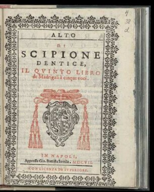 Scipione Dentice: Il quinto libro de madrigali a cinque voci. Alto