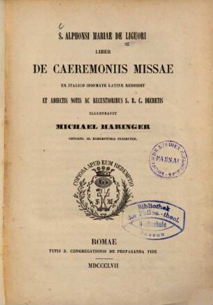 Liber de caeremoniis missae : ex italico idiomate latine reddidit