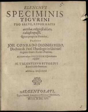 Elenchus speciminis Tigurini pro salve, reformatis antehac religiose oblato, rabiose repulso