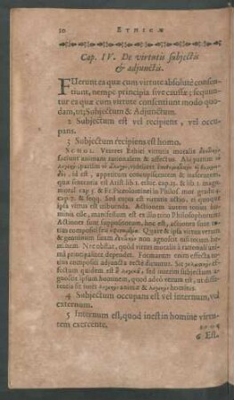 Cap. IV. De virtutis subjectis & adjunctis.