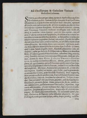 Ad Christianum & Catholicae Veritatis studiosum Lectorem.