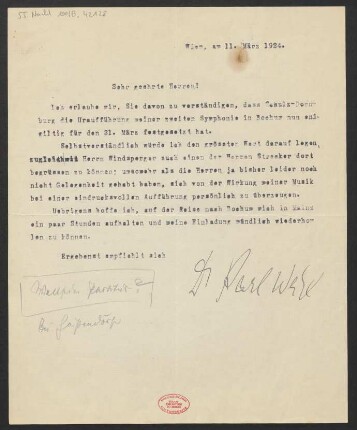 Brief an B. Schott's Söhne : 11.03.1924