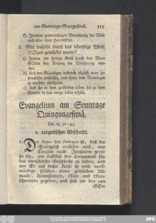 Evangelium am Sonntage Quinquagesimä. Luc. 18, 31 - 43.