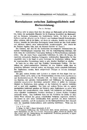 Korrelationen zwischen Zahlengedächtnis und Rechenleistung