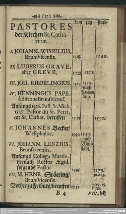 Pastores der Kirchen St. Catharinae