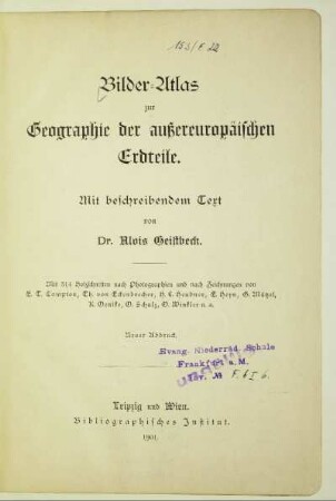 Bilder-Atlas zur Geographie der außereuropäischen Erdteile