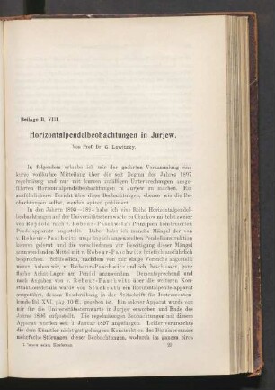 Beilage B. VIII. Horizontalpendelbeobachtungen in Jurjew