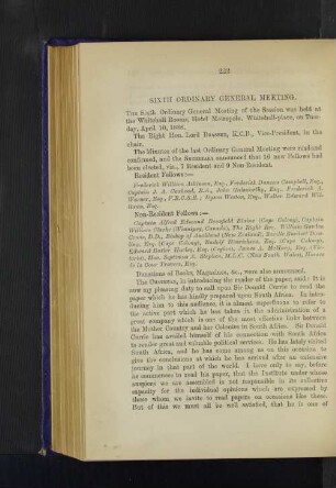 Sixth Ordinary General Meeting: South Africa. Sir Donald Currie, K.C.M.G., M.P.