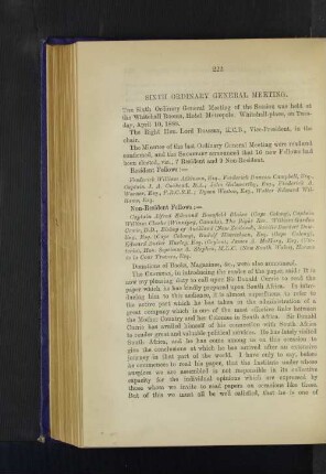 Sixth Ordinary General Meeting: South Africa. Sir Donald Currie, K.C.M.G., M.P.