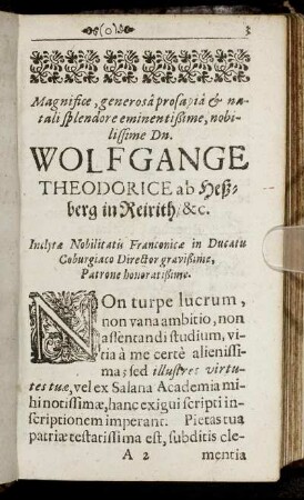 Magnifice ... Dn. Wolfgange Theodorice ab Heßberg in Reirith ...
