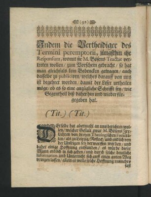 Indem die Vertheidiger des Termini peremptorii ....