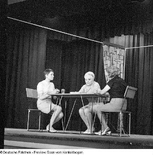 Kabarett Herkuleskeule mit Programm "Lach schneller, Genosse", Dresden 1968. Mit Gisela Grube, Jutta Rockstroh, Fritz Ehlert, Hans Glauche, Matthias Griebel und Manfred Schubert