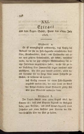 XXI. Extract aus dem Tages=Befehl, Paris den 15ten July 1815.