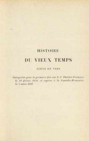 Histoire du vieux temps