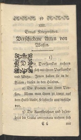 XIII. Etwas Kriegerisches. Verschiedene Arten von Waffen