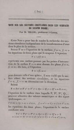 Note sur les sections circulaires dans le surfaces du second degré.