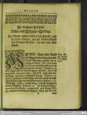 Valet- und Abzugs-Predigt : [Antritt]. Text. Eingang. Vom Ersten. Vom Andern