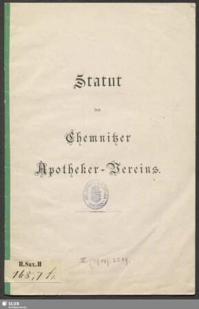 Statut des Chemnitzer Apotheker-Vereins