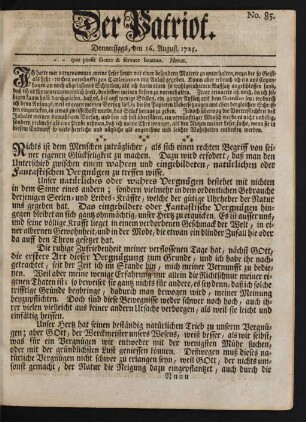 No. 85. Donnerstags, den 16. August, 1725