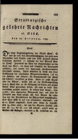 16. Stück, den 22. Hornung, 1783.