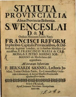 Statuta provinc. almae provinciae S. Wenceslai D. et M.