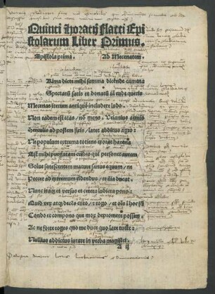Quinti Horatii Flacci Epistolarum Liber Primus.