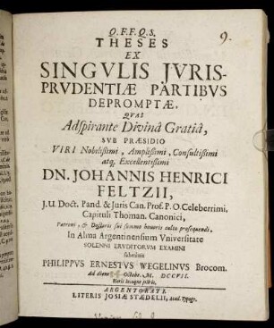 Theses Ex Singvlis Ivrisprvdentiæ Partibvs Depromptæ