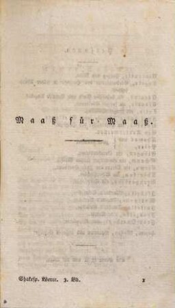 Shakespear's dramatische Werke, Dritter Band. Maaß für Maaß. Viel Lärmen um Nichts