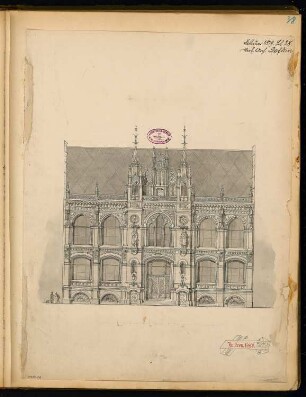 Ausstellungsgebäude Monatskonkurrenz Februar 1879: Aufriss Vorderansicht; Maßstabsleiste