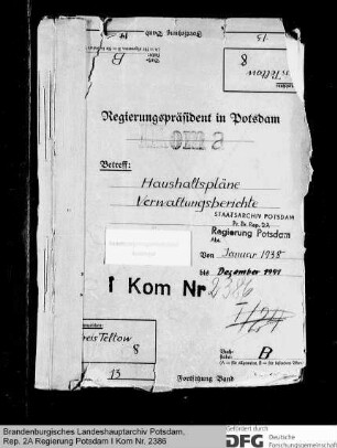 Haushaltspläne, Verwaltungsberichte und Kreisvermögen des Kreises Teltow