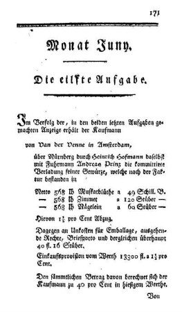 Monat Juny. Die eilfte Aufgabe. - Die zwölfte Aufgabe.