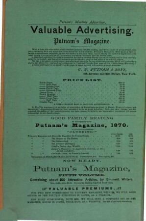 Putnam's magazine : original papers on literature, science, art and national interests. 6. 1870, Juli - Dez.