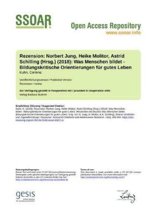 Rezension: Norbert Jung, Heike Molitor, Astrid Schilling (Hrsg.) (2018): Was Menschen bildet - Bildungskritische Orientierungen für gutes Leben