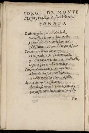 Iorge De Monte Mayor, a mossen Ausias March, Soneto